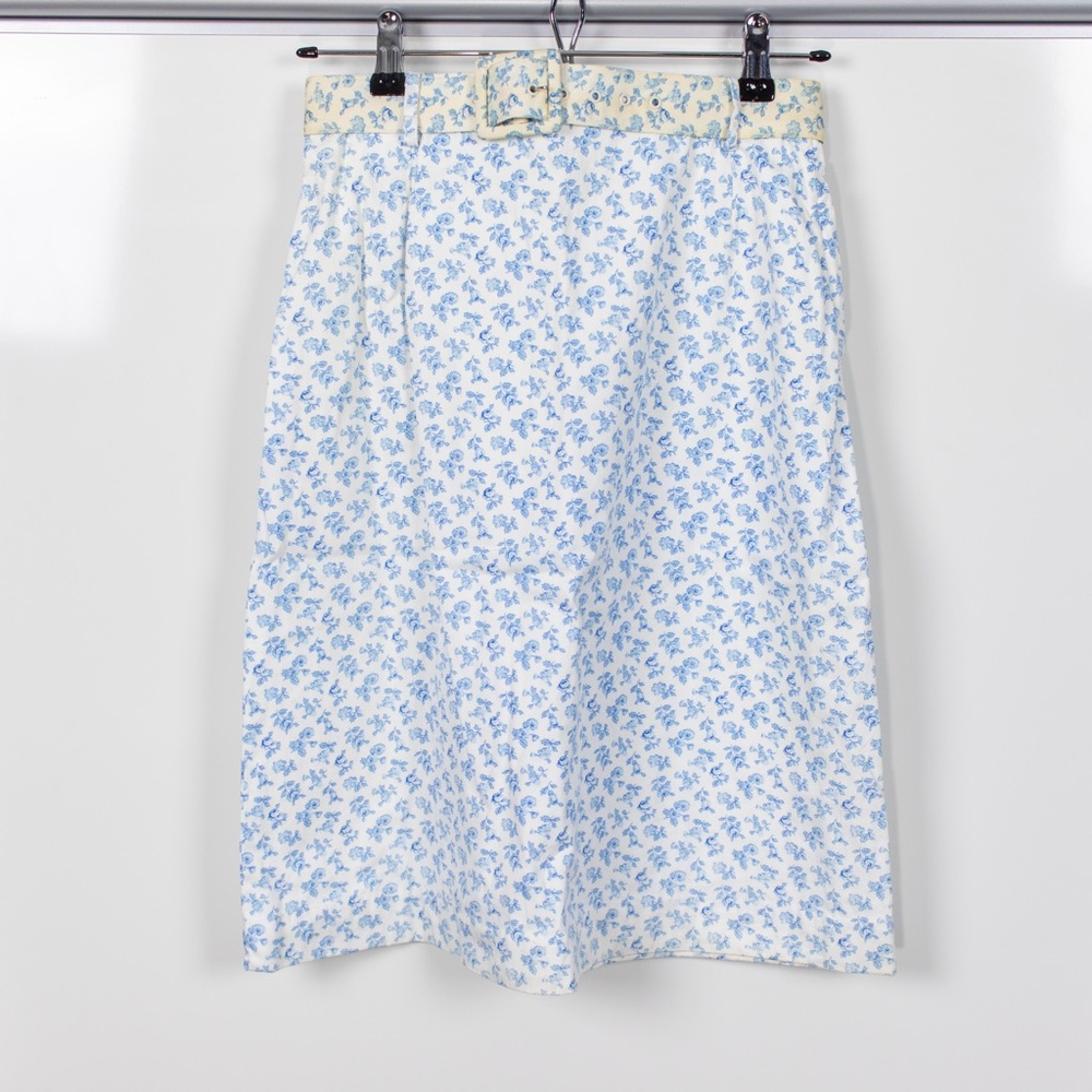 Vintage 1960s Blue Floral Pencil Skirt